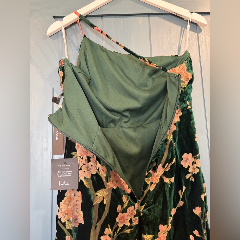 NWT Lulus Posh Forever Emerald Floral Burnout Velvet Midi Dress Size S - Picture 7 of 10